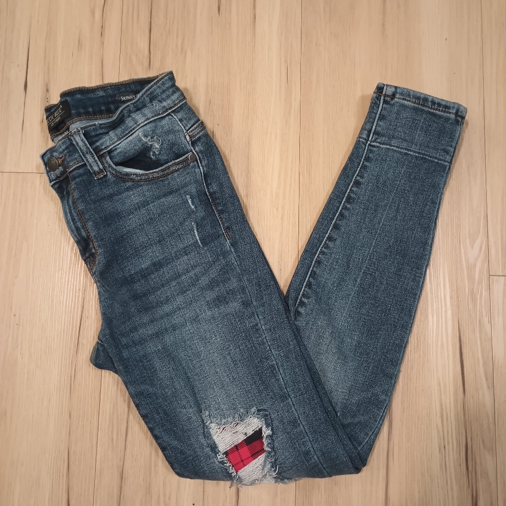 Judy Blue cuffed skinny flannel jeans
